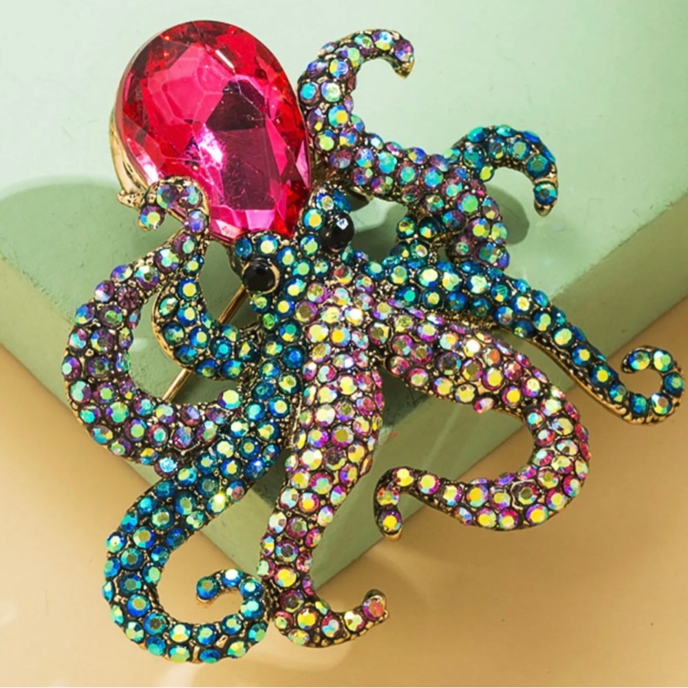 Octopus Rhinestone Brooch